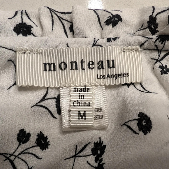 Monteau Black White Floral Ruffle Sleeveless Blouse Size Medium - Picture 3 of 3